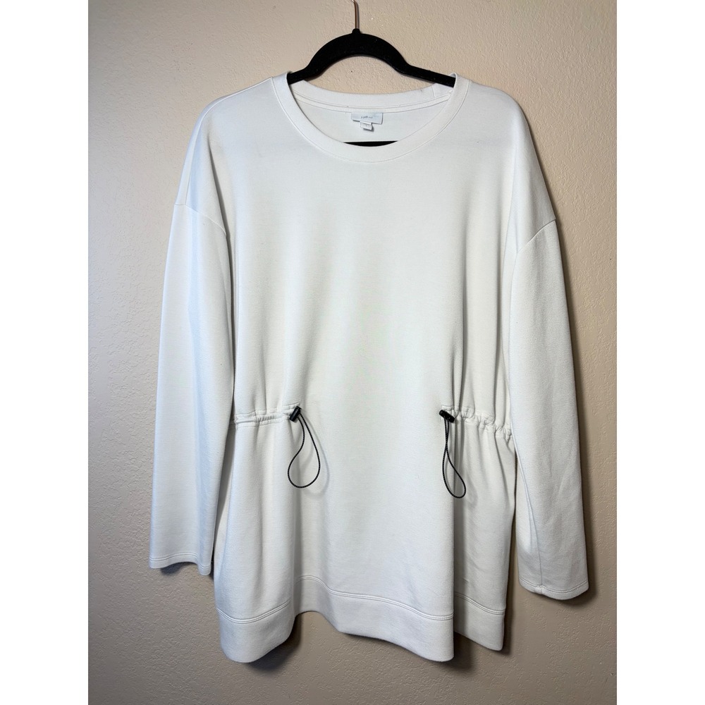 J. Jill Fit Womens Cream Drawstring Waist Sweatshirt Size L Off White Activewear